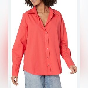 Monrow Women's Poppy red Button-Up Shirt oversized poplin size Large